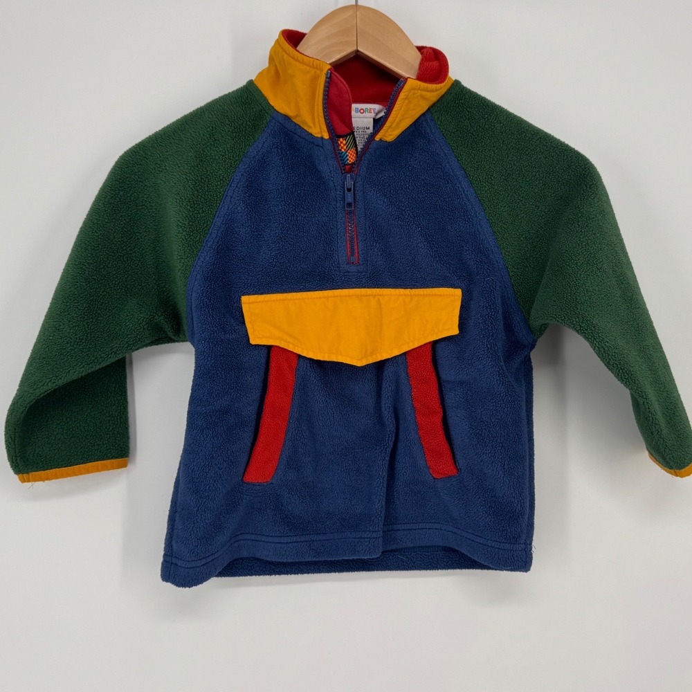 Gymboree Vintage Kids Fleece Pullover Medium 3-4 Colorblock 1/4 Zip Blue Green